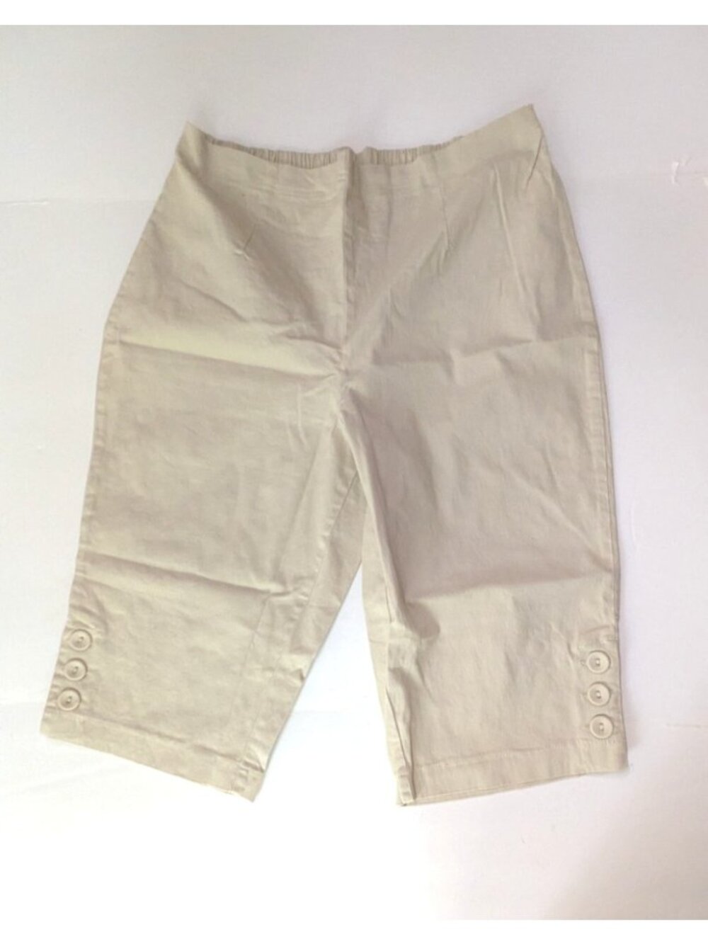 Denim & Co Beige Capri Pedal Pusher Pants Womens Size 1X Pull On Button Accent